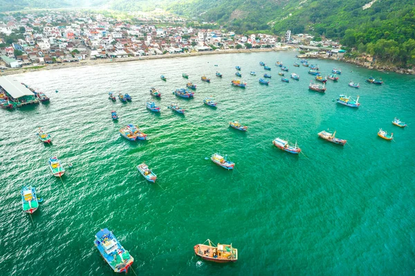 Dai Lanh Fishing Village Seen Hundreds Boats Anchored Avoid Storms — Fotografia de Stock