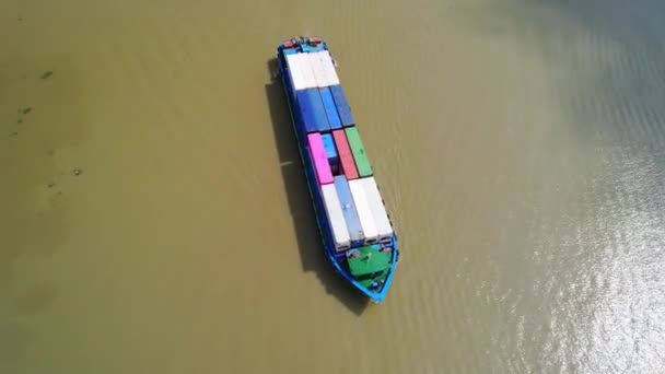 Close Shipping Cargo Harbor Ship Saigon River Aerial View Place — 비디오