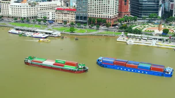 Shipping Cargo Harbor Ship Aerial View Center Chi Minh City — Stockvideo