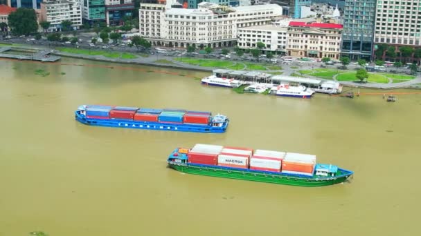 Shipping Cargo Harbor Ship Aerial View Center Chi Minh City — Stockvideo