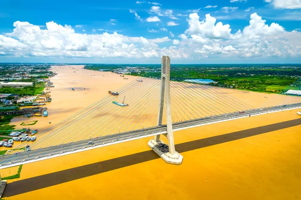 Most Vam Cong Dong Thap Wietnam Widok Powietrza Most Vam — Zdjęcie stockowe