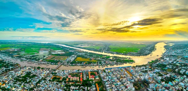 Chau Doc Cidade Uma Província Giang Vietnã Vista Aérea Esta — Fotografia de Stock
