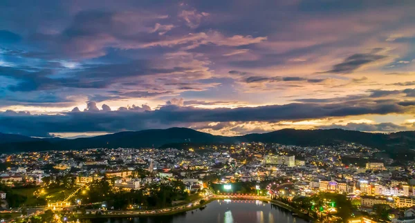 Luftaufnahme Von Lat Stadt Mit Sonnenuntergang Himmel Schöne Touristenziel Zentralen — Stockfoto