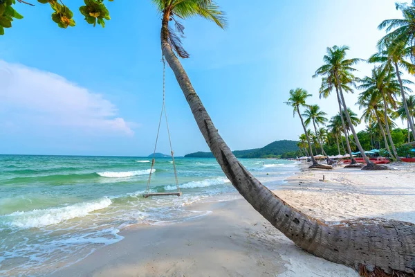 Vietnam Phu Quoc Adasındaki Güzel Sao Kumlu Sahilinde Tropikal Palmiyeli — Stok fotoğraf