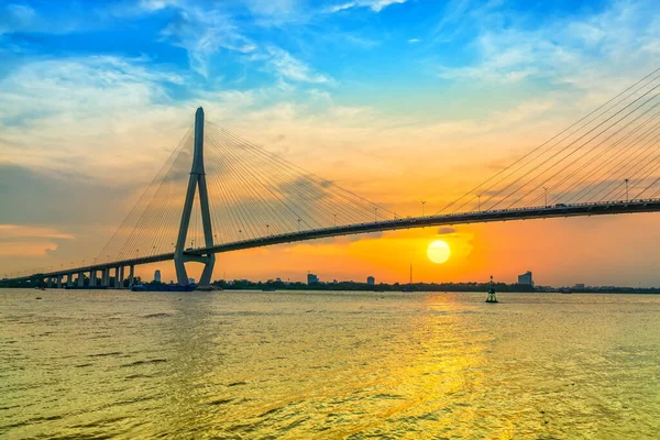 Sunset Can Tho Bridge Can Tho City Wietnam Most Linowy — Zdjęcie stockowe