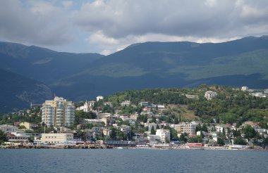 yalta, Kırım, Ukrayna Karadeniz iskele ve liman liman Panoraması