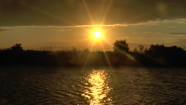 Matahari terbenam di sungai — Stok Video