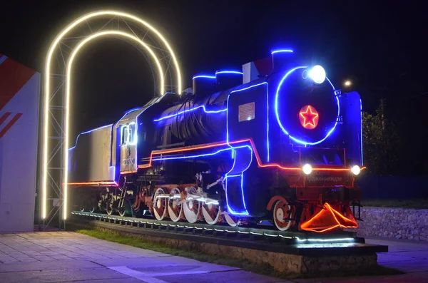 Esta Imagen Muestra Una Locomotora Brillo Neón —  Fotos de Stock