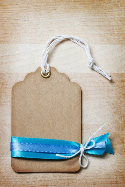 Handmade Price Tag with Blue Ribbons — Stock Photo, Image