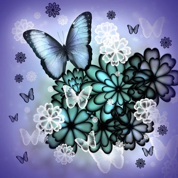 Illustration von Schmetterlingen und Blüten — Stockfoto