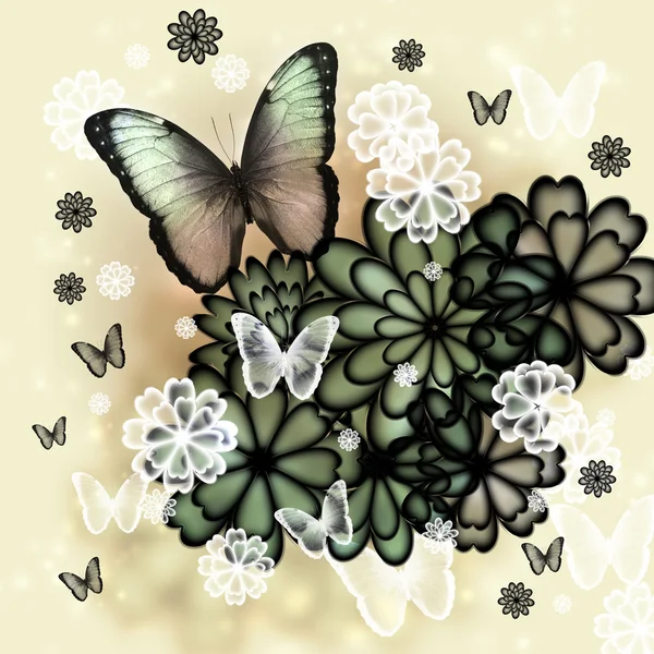 Motyle i kwiaty ilustracji — Zdjęcie stockowe