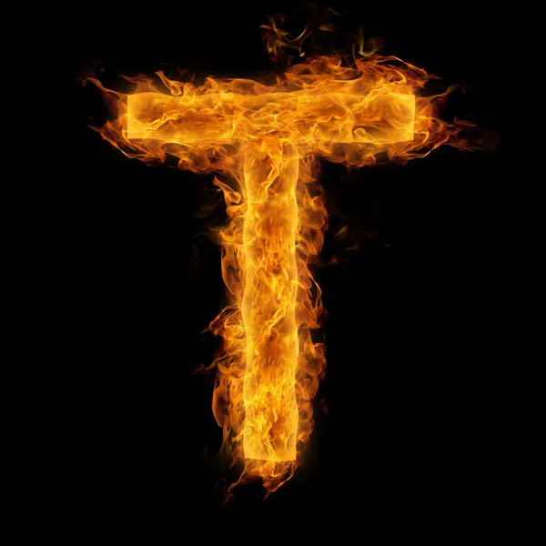 Пламенная буква Т — стоковое фото