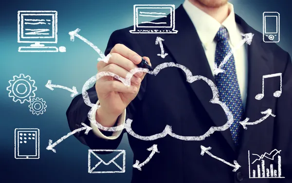 bulut bilgi işlem konsepti ile işadamı