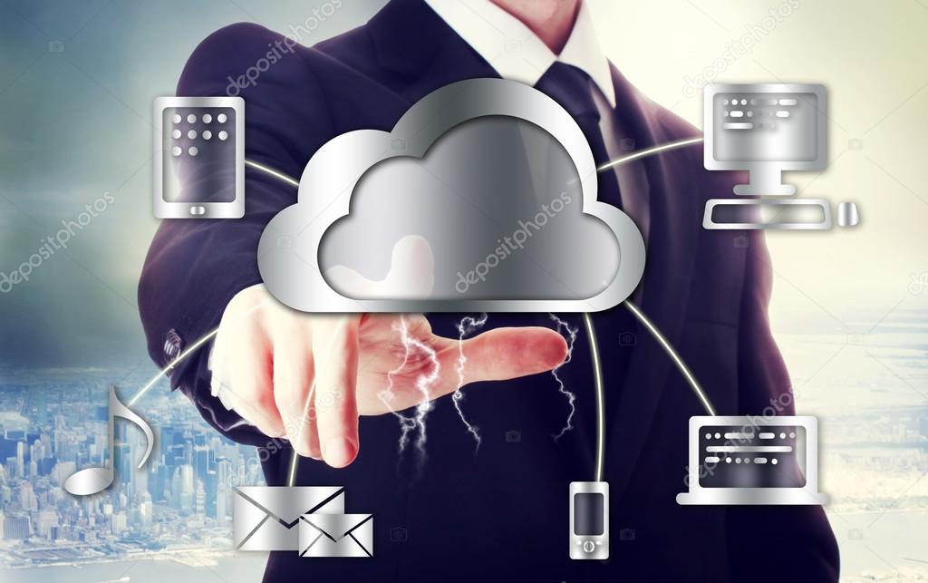 Business man with cloud computing theme