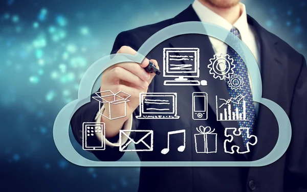 Imprenditore con concetto di cloud computing — Foto Stock