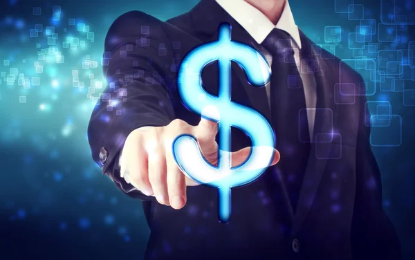 Businessman pointing Dollar icon — Stock Photo, Image