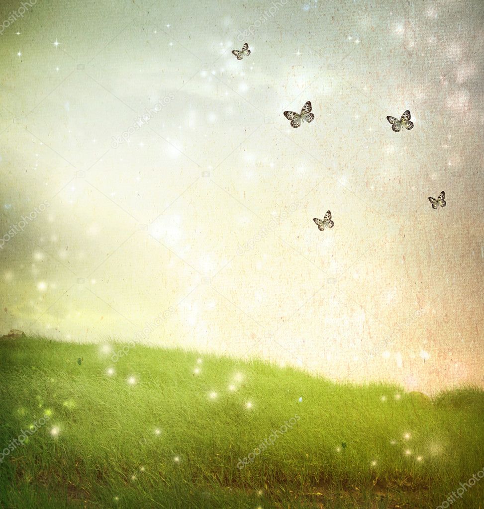Butterflies in a fantasy landscape