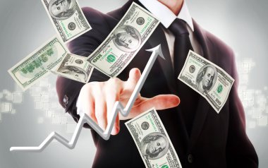 yüz dolar faturaları ile iş adamı