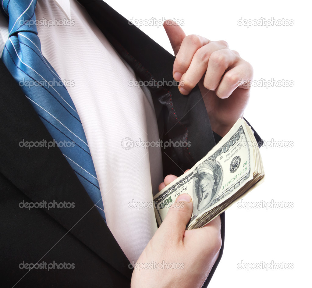 Business Man with Wad of Cash in his Jacket Pocket