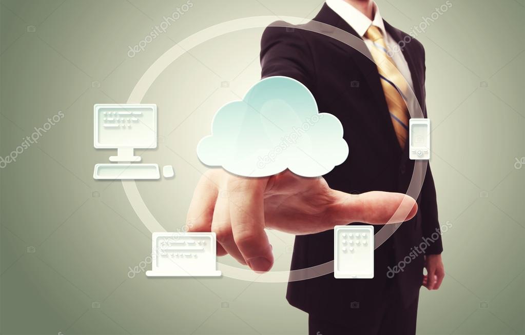 Businessman pressing cloud icon