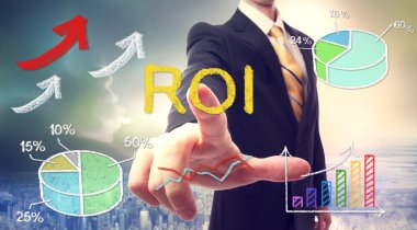 Businessman touching ROI (return on investment) clipart
