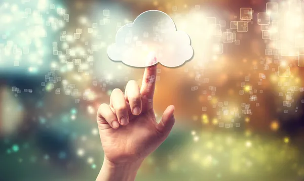 Cloud computing symbol being pressed by hand — Stock Photo, Image