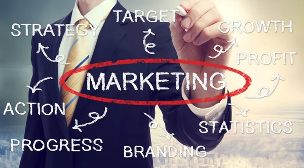 Affärsman ritning marketing koncept diagram — Stockfoto