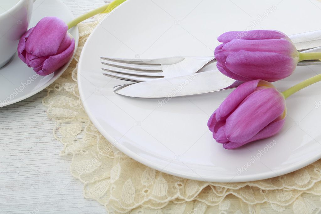 Tulips with table settings