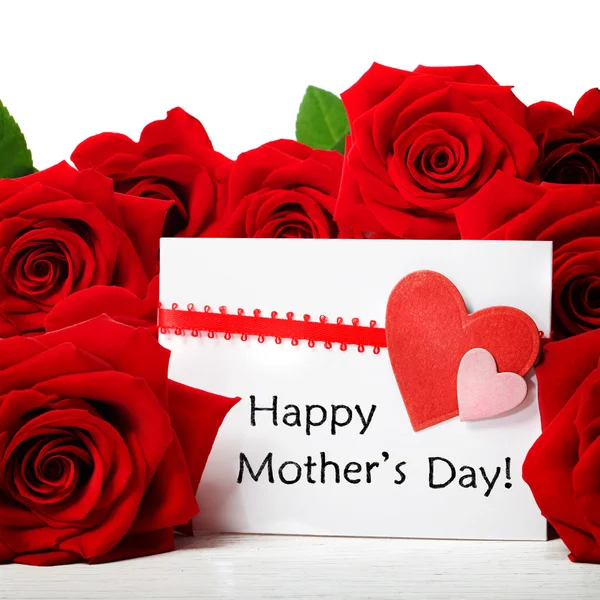 Mensagem do dia das mães com rosas vermelhas — Fotografia de Stock