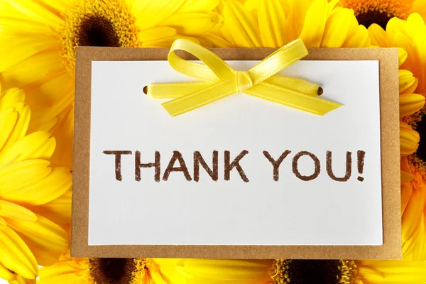 Teşekkür kartı ile sarı gerbera — Stok fotoğraf