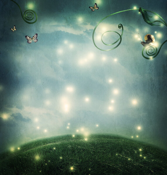 Ночь фантазий с маленькими улитками и бабочками
