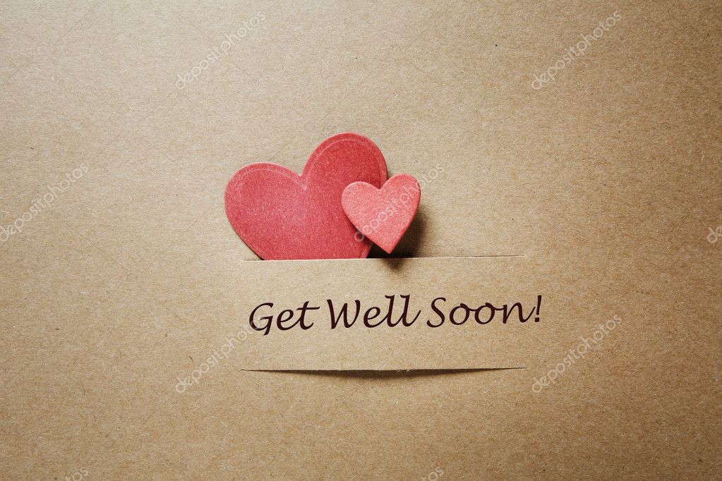 Get Well Soon message with red paper hearts