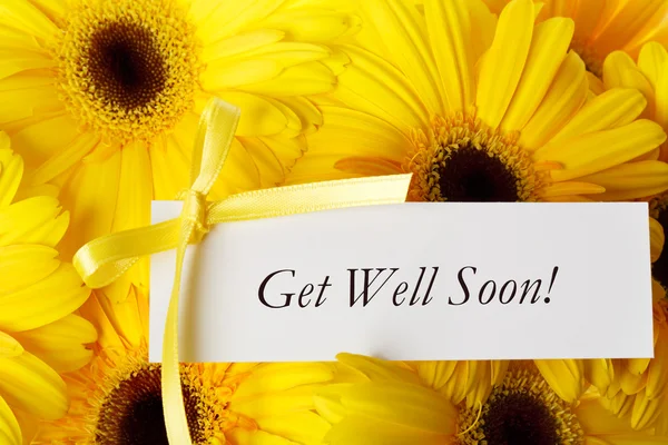 Get Well Soon card with yellow gerberas — Stock Photo, Image