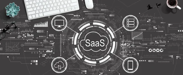 SaaS - software as a service concept with a computer keyboard
