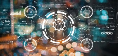 Bulanık şehir ışıklarıyla gelecek teknoloji konsepti