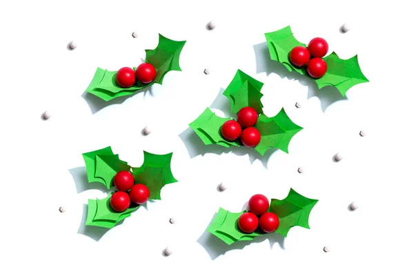 Christmas holly berries - Paper craft — Stock Photo, Image