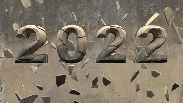 2022 Tema de ano novo com fragmentos dispersos - renderização 3D — Fotografia de Stock