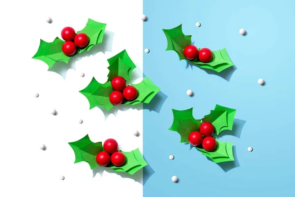 Christmas holly berries - Paper craft — Stock Photo, Image