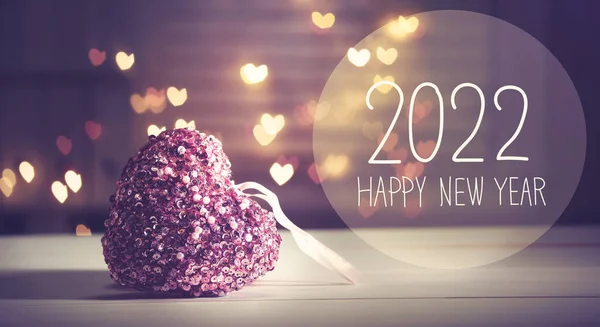 ピンクのハートで新年の2022メッセージ — ストック写真