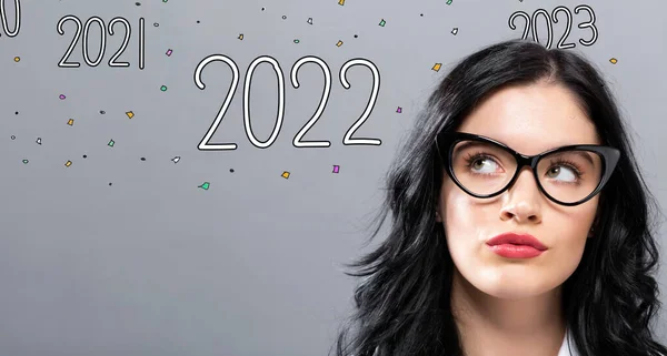 2022 with young businesswoman — Stock Photo, Image