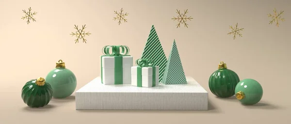 Pudełka i ozdoby świąteczne - renderowanie 3D — Zdjęcie stockowe