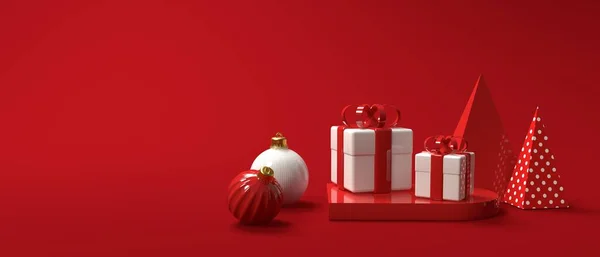 クリスマスギフトボックスと装飾品- 3Dレンダリング — ストック写真