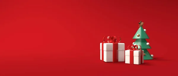 Christmas gift boxes with a small tree - 3D render — Stock Photo, Image