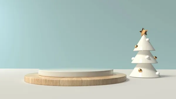 Kleine kerstboom met podium - 3D render — Stockfoto