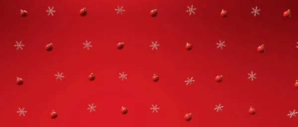 Bolas de Navidad y copos de nieve - 3D render — Foto de Stock
