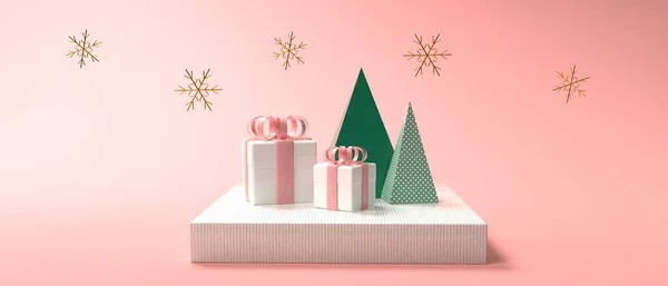 Coffrets cadeaux et ornements de Noël - rendu 3D — Photo