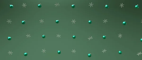บาวเบิ้ลคริสต์มาสและเกล็ดหิมะ 3D render — ภาพถ่ายสต็อก