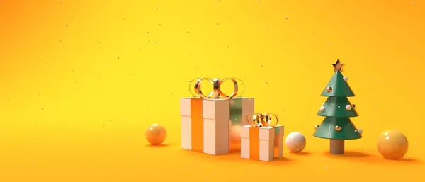 Caixas de presente de Natal e ornamentos - 3D render — Fotografia de Stock