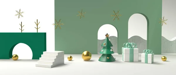 Dekoracje świąteczne o geometrycznych kształtach - renderowanie 3D — Zdjęcie stockowe