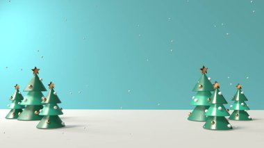 Kar yağan Noel ağaçları - 3D render